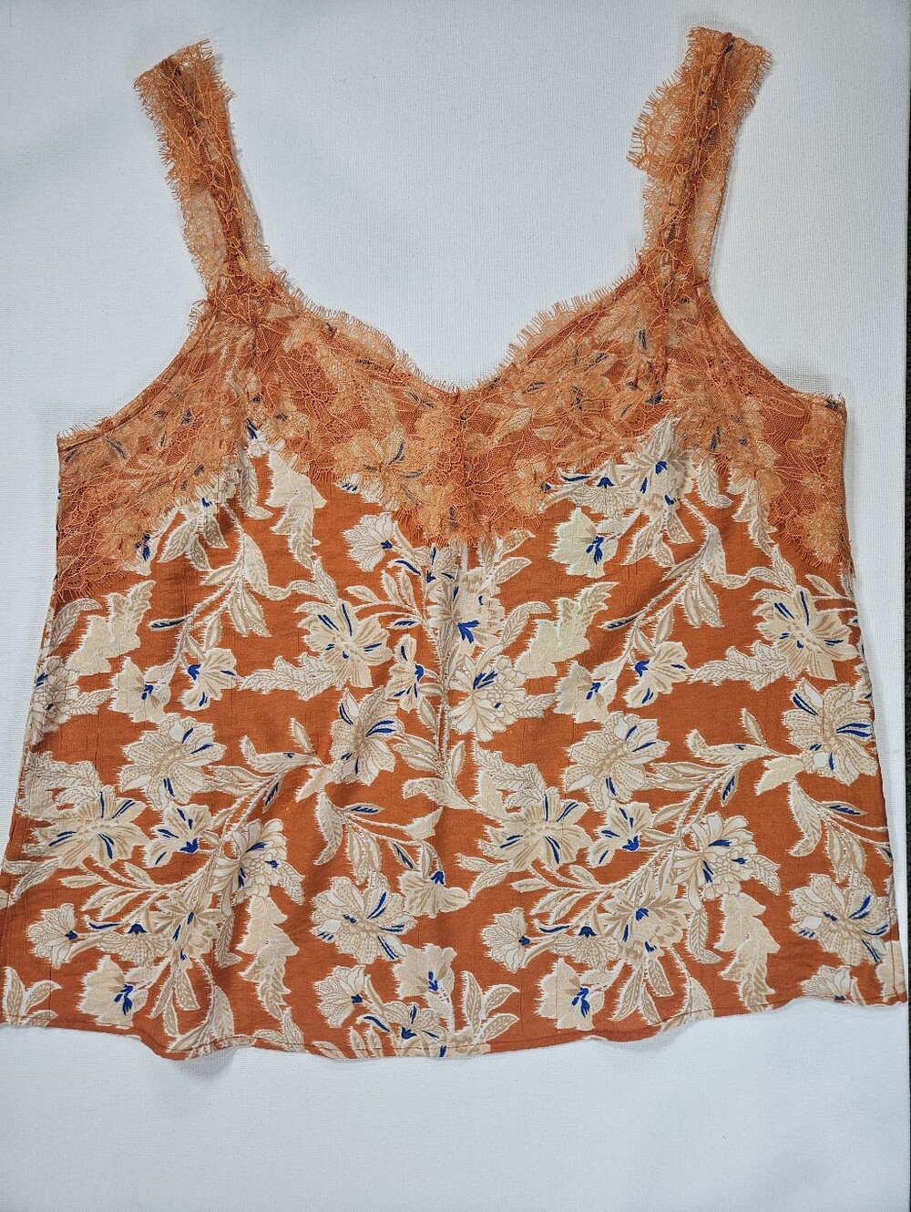 NWT Sam Edelman Lace Cami Tank Top Womens Large Orange Cream Floral Y2K Festival